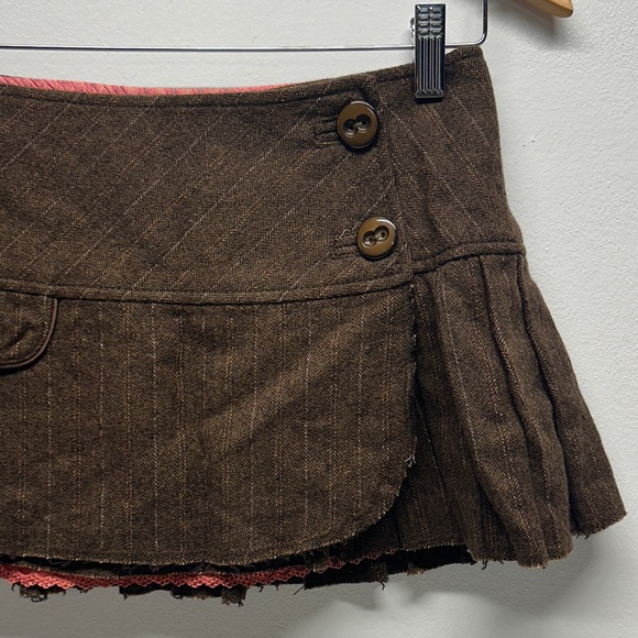 Vintage Abercrombie & Fitch Low Rise Micro Mini Skirt Wool Silk Lined Brown 2 - Picture 3 of 10